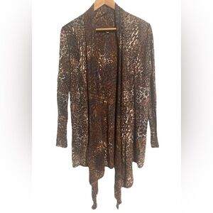 One Girl Who Open Leopard Cardigan Cotton Cashmere Blend Long Drape Front